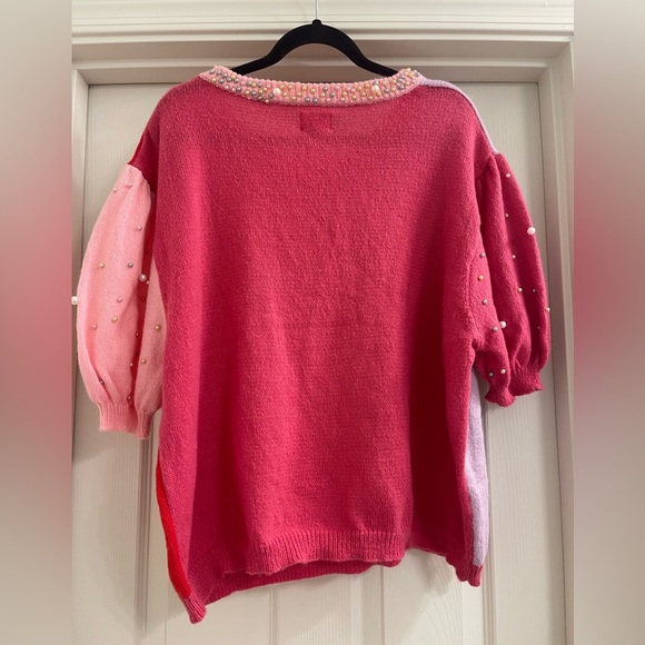 NWT Women’s BiBi Color Block Short Sleeve Sweater with Pearls Size XL - Picture 6 of 6
